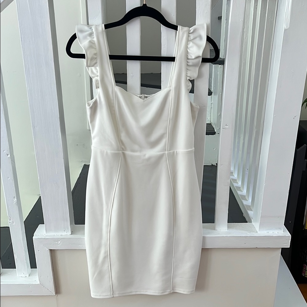Lulu's White Sheath Mini Dress with Flutter Sleeves
